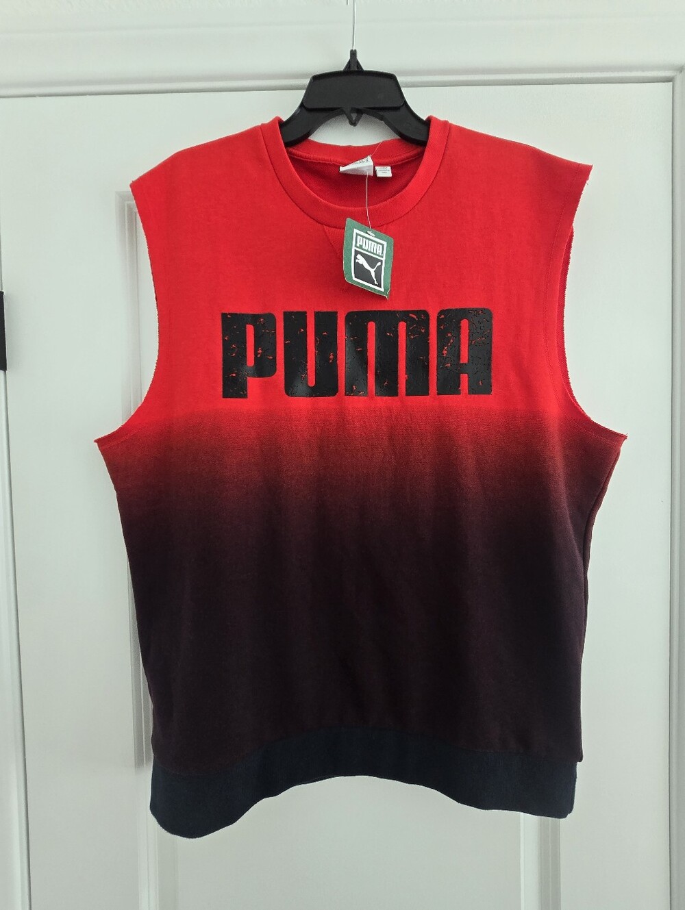 Brand New PUMA Red to Black Ombre Muscle Tee with Bold Logo Size Medium Men's